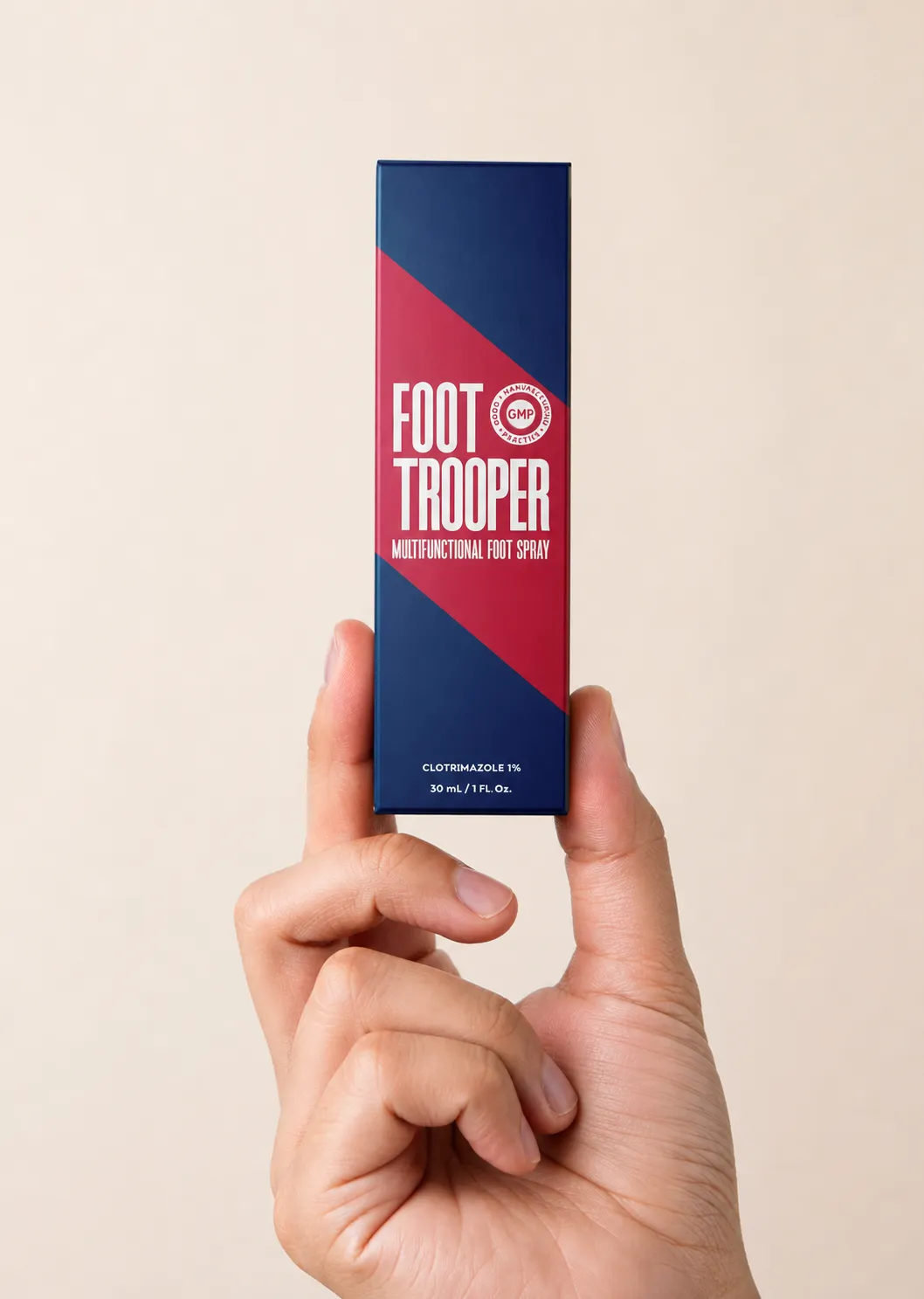 Foot Trooper-fungus remedy — the package held in a hand