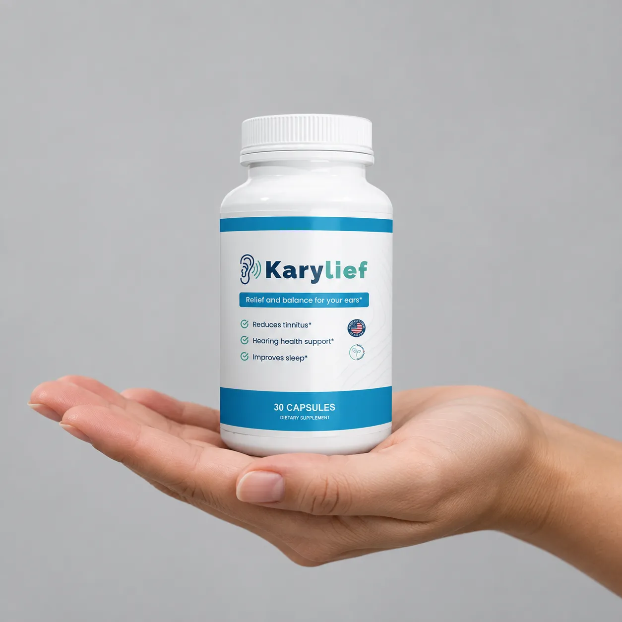 Karylief — the package held in a hand