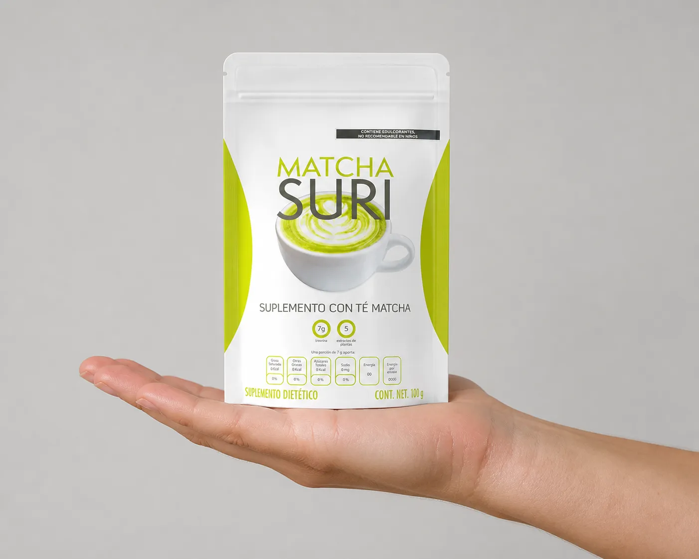 Matcha Suri — the package held in a hand