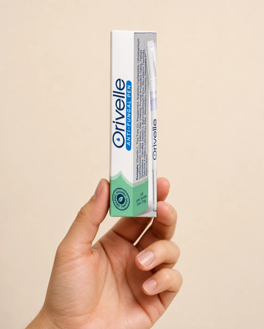 ORIVELLE — the package held in a hand